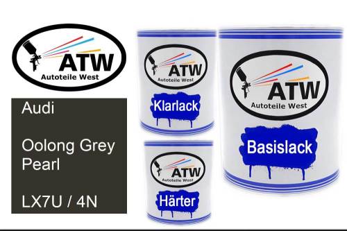 Audi, Oolong Grey Pearl, LX7U / 4N: 1L Lackdose + 1L Klarlack + 500ml Härter - Set, von ATW Autoteile West.